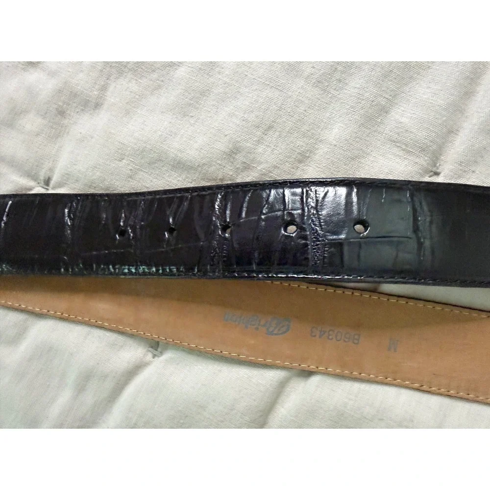 Brighton Womens M Black Croc Embossed‎ Leather Belt Silver Rope Buckle WESTERN